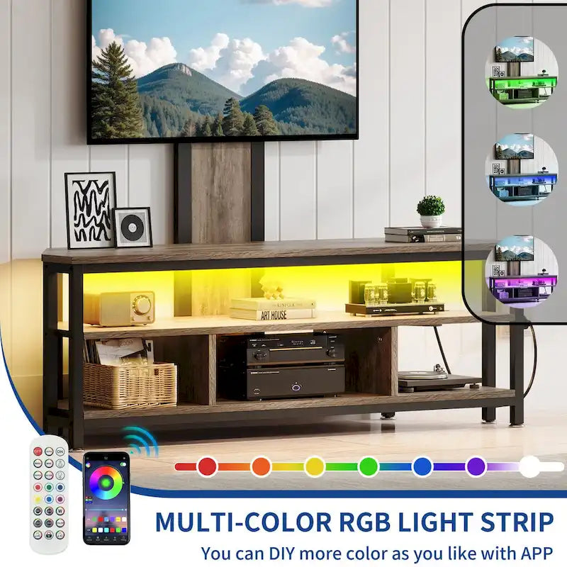 Moasis LED Light TV Stand with Mount, Power Outlet amd USB Port for TVs up to 70
