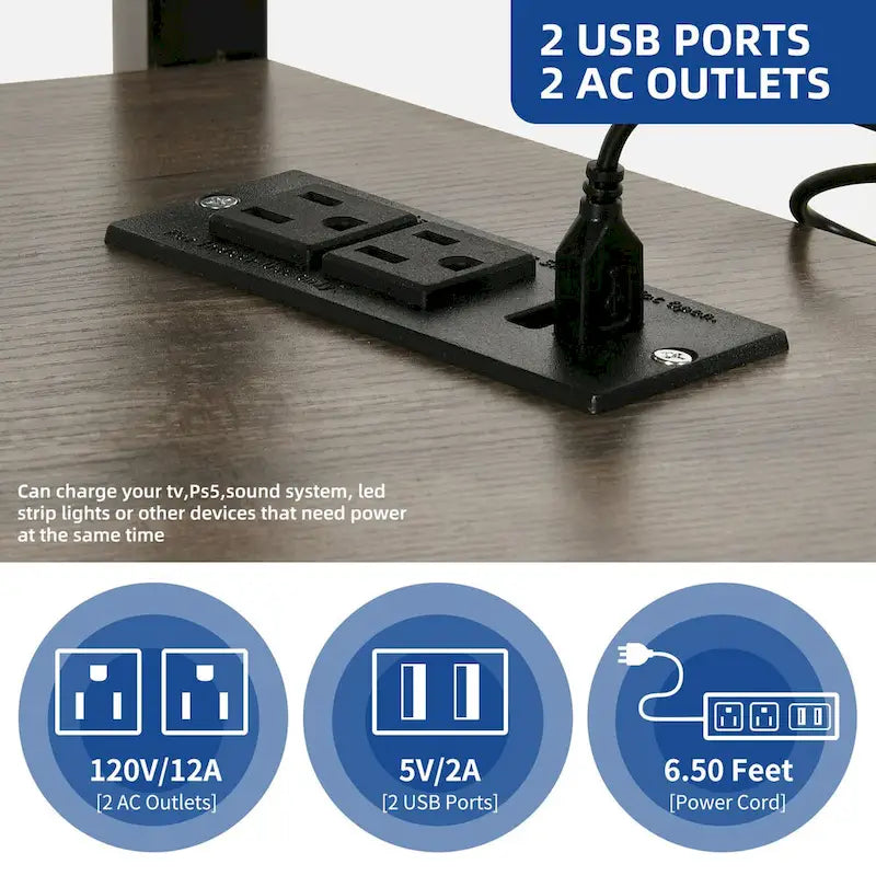 Moasis LED Light TV Stand with Mount, Power Outlet amd USB Port for TVs up to 70