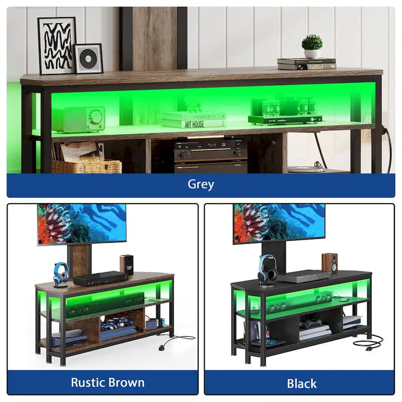 Moasis LED Light TV Stand with Mount, Power Outlet amd USB Port for TVs up to 70