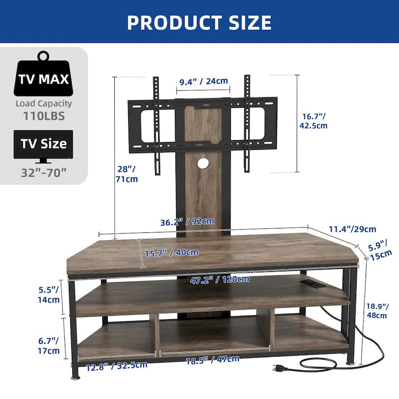 Moasis LED Light TV Stand with Mount, Power Outlet amd USB Port for TVs up to 70