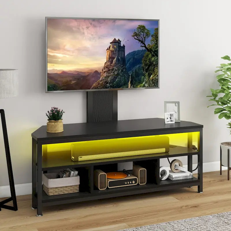 Moasis LED Light TV Stand with Mount, Power Outlet amd USB Port for TVs up to 70
