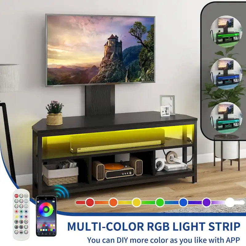Moasis LED Light TV Stand with Mount, Power Outlet amd USB Port for TVs up to 70