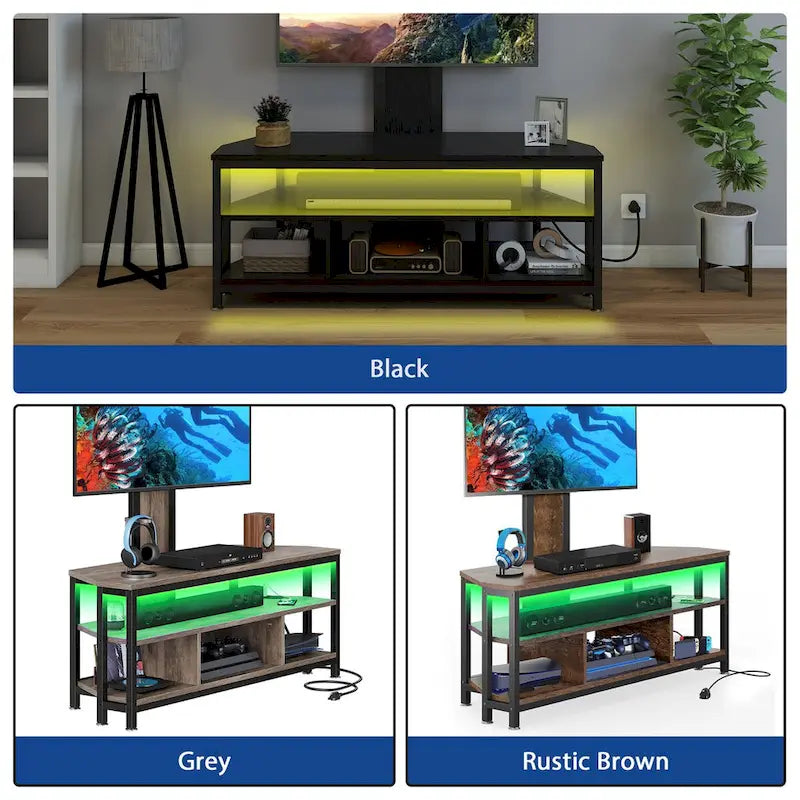 Moasis LED Light TV Stand with Mount, Power Outlet amd USB Port for TVs up to 70