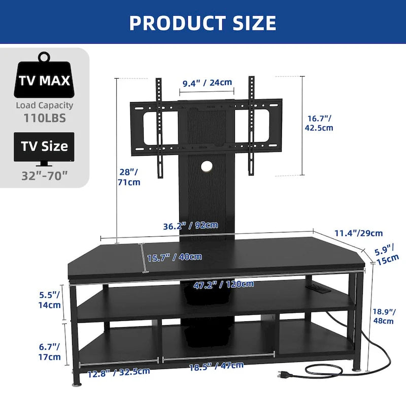 Moasis LED Light TV Stand with Mount, Power Outlet amd USB Port for TVs up to 70