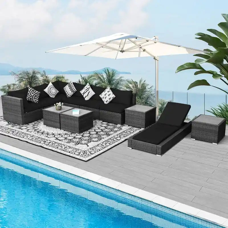FINCATI Salon de jardin en osier pour extérieur, ensemble de canapés modulaires avec table