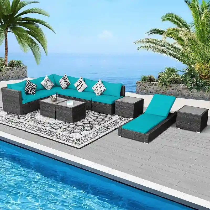 FINCATI Salon de jardin en osier pour extérieur, ensemble de canapés modulaires avec table