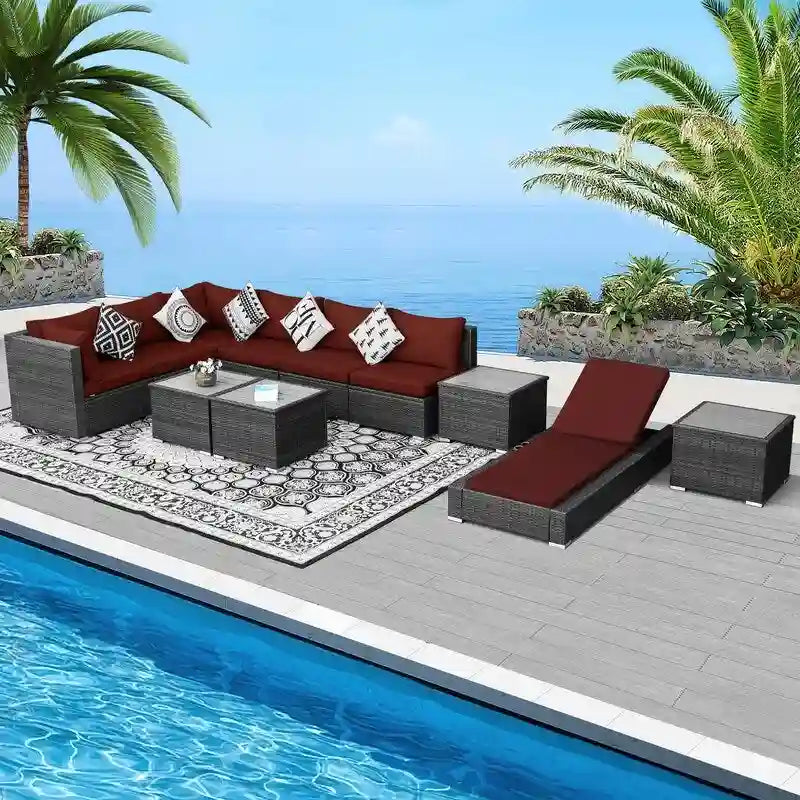 FINCATI Salon de jardin en osier pour extérieur, ensemble de canapés modulaires avec table