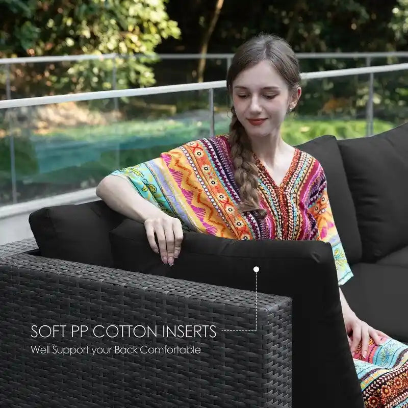 FINCATI Salon de jardin en osier pour extérieur, ensemble de canapés modulaires avec table