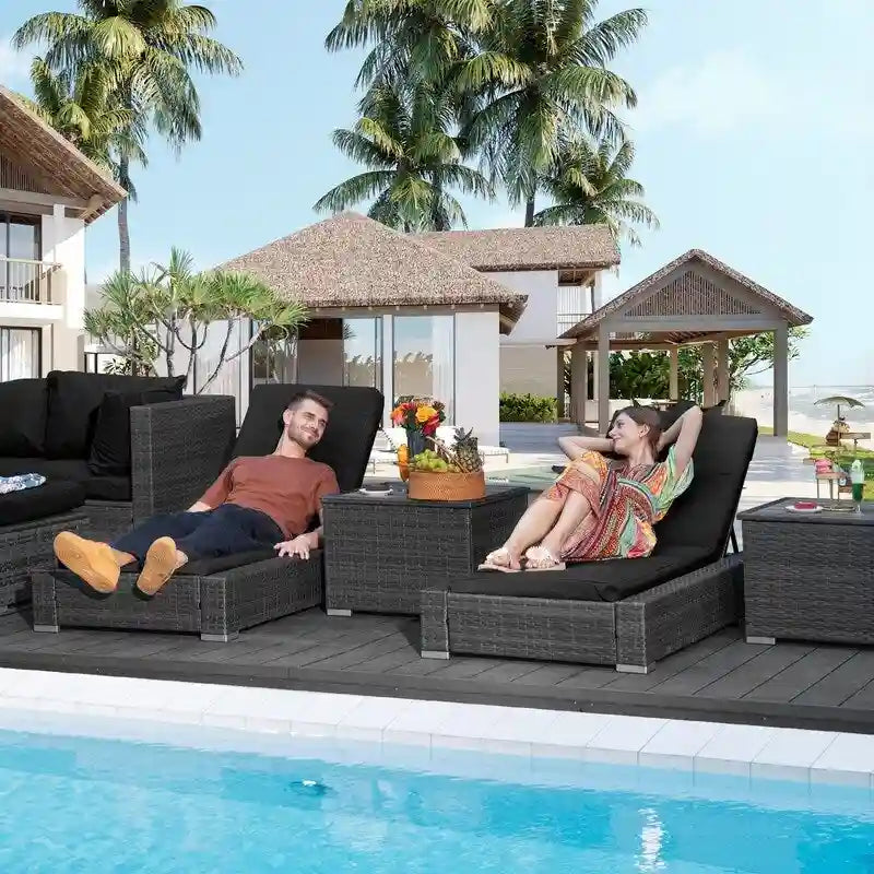 FINCATI Salon de jardin en osier pour extérieur, ensemble de canapés modulaires avec table