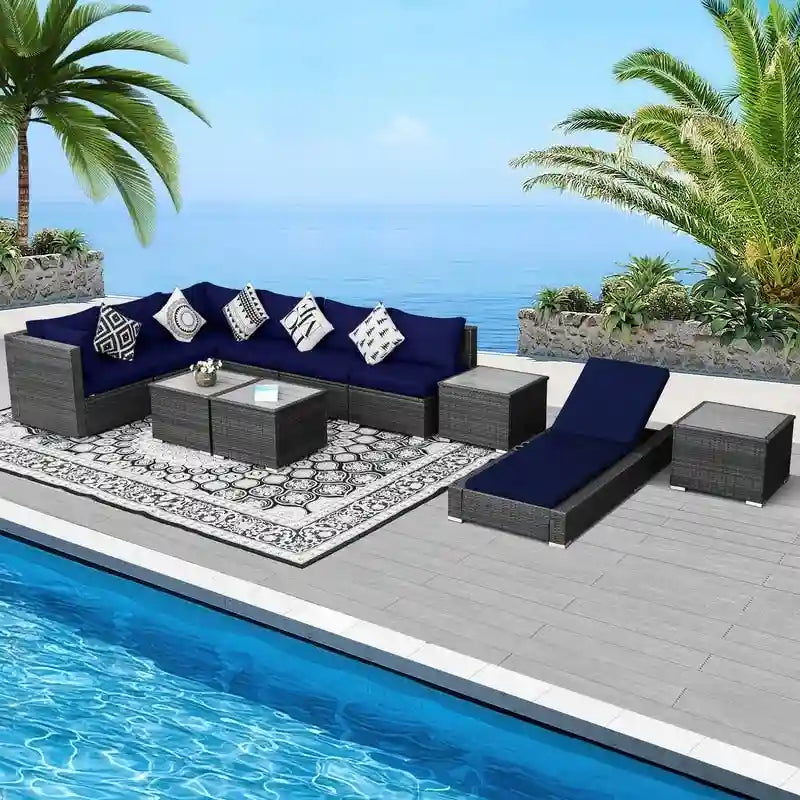 FINCATI Salon de jardin en osier pour extérieur, ensemble de canapés modulaires avec table