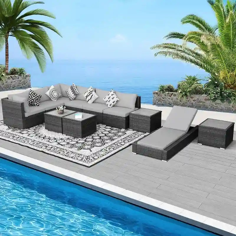 FINCATI Salon de jardin en osier pour extérieur, ensemble de canapés modulaires avec table