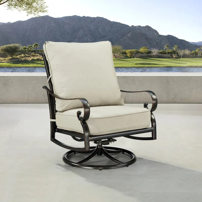 Paire de fauteuils de club pivotants à bascule en aluminium noir avec coussins
