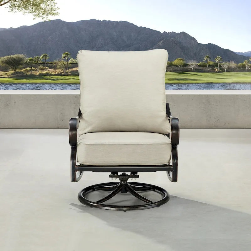 Paire de fauteuils de club pivotants à bascule en aluminium noir avec coussins