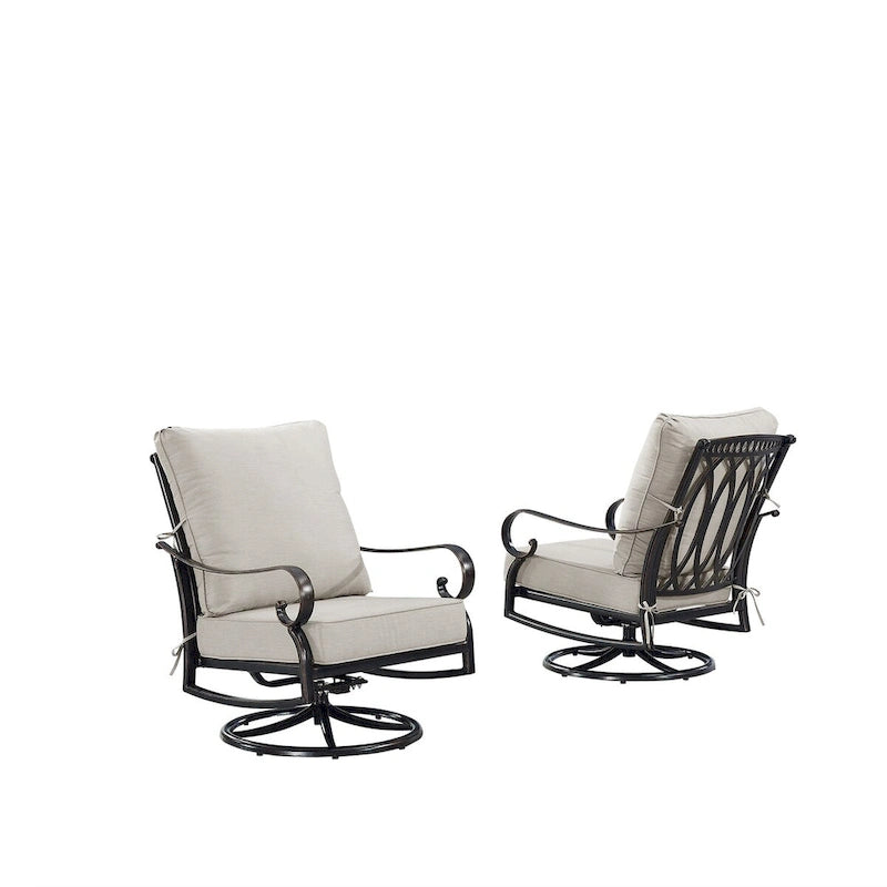 Paire de fauteuils de club pivotants à bascule en aluminium noir avec coussins