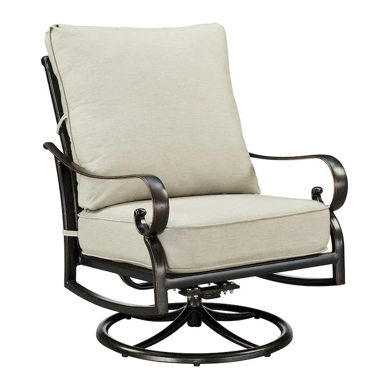 Paire de fauteuils de club pivotants à bascule en aluminium noir avec coussins