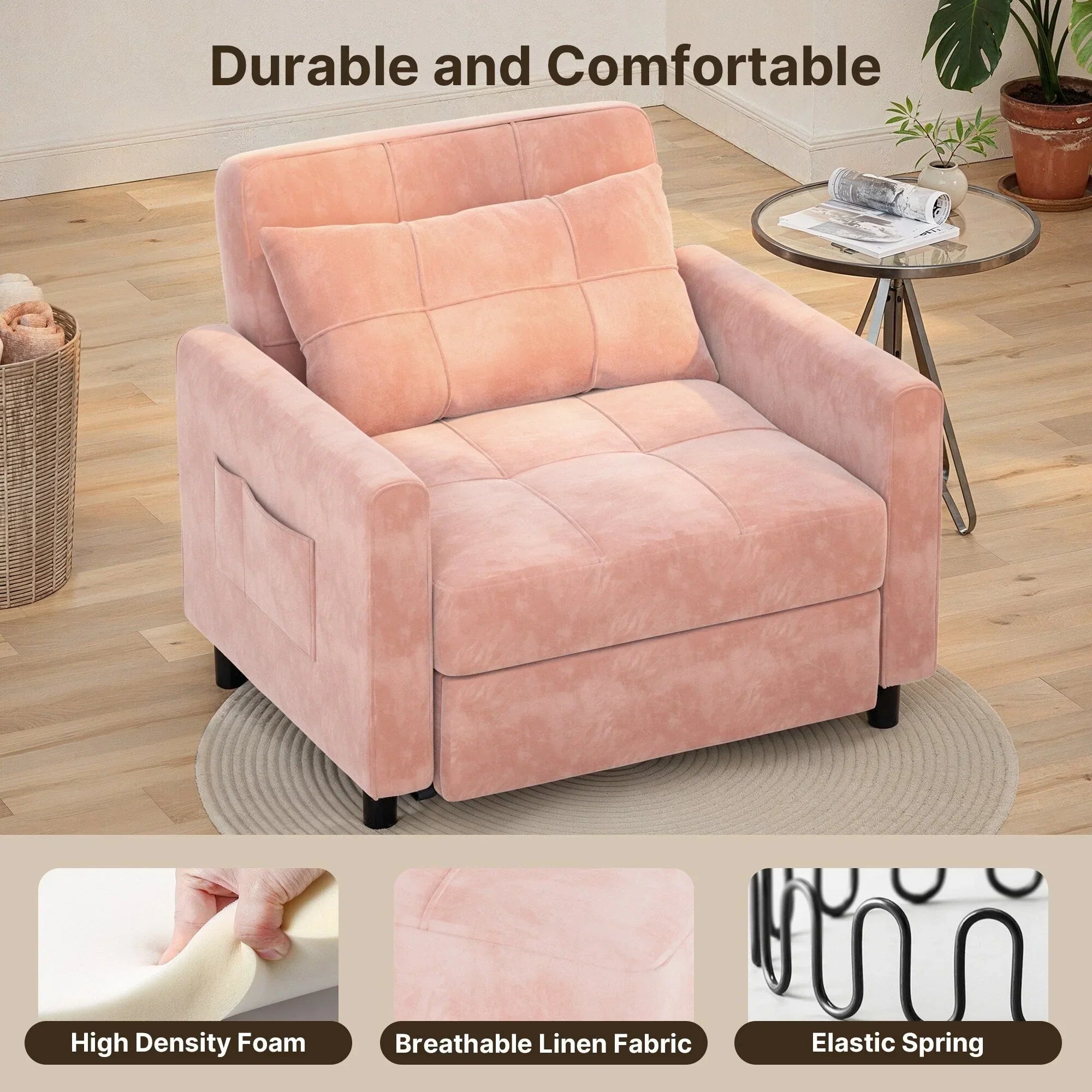 Divano letto trasformabile 3-in-1, Poltrona letto estraibile, Letto pieghevole convertibile per soggiorno
