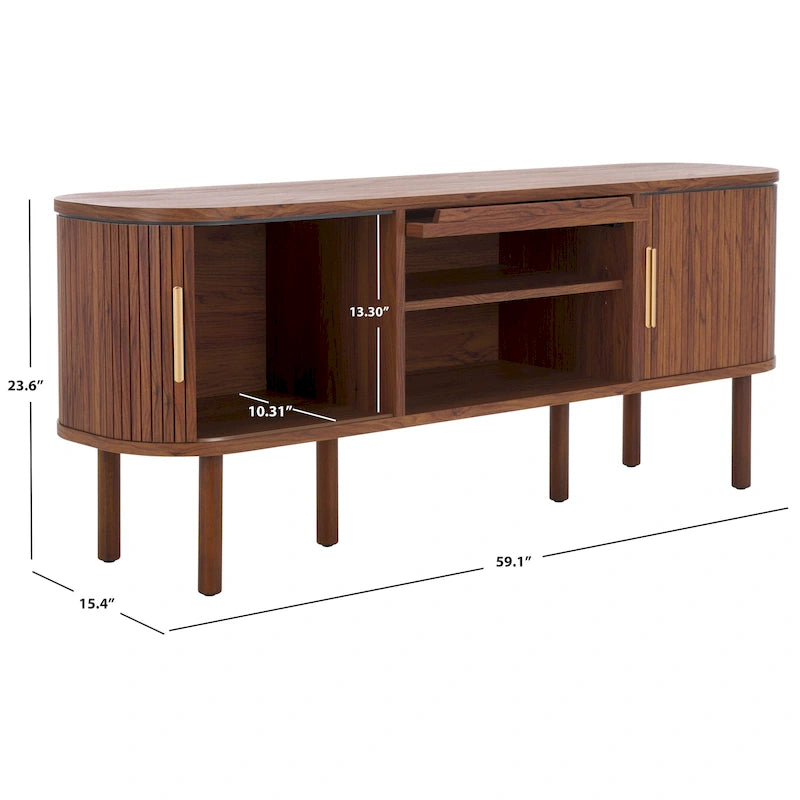 Meuble TV SAFAVIEH Home Tealla avec 2 portes tambour et 1 porte relevable en verre – 59Lx15Px24H