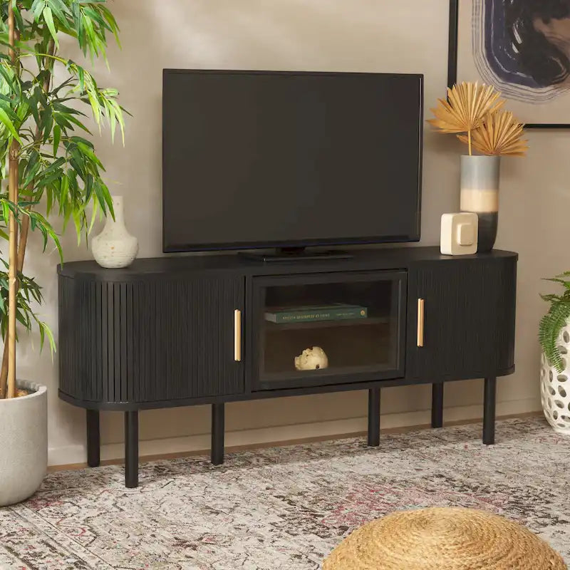 Meuble TV SAFAVIEH Home Tealla avec 2 portes tambour et 1 porte relevable en verre – 59Lx15Px24H