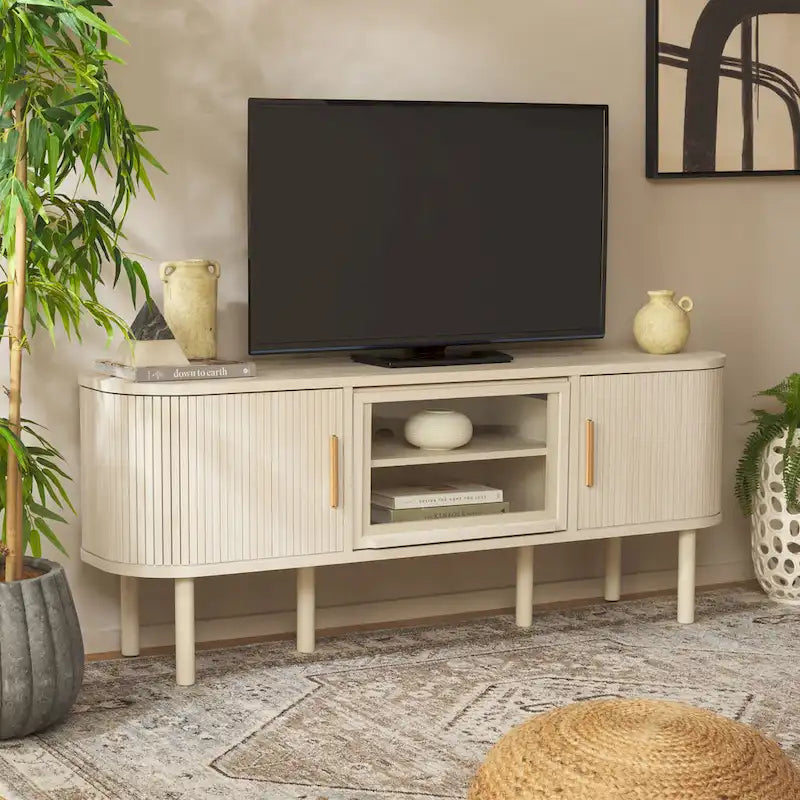 Meuble TV SAFAVIEH Home Tealla avec 2 portes tambour et 1 porte relevable en verre – 59Lx15Px24H