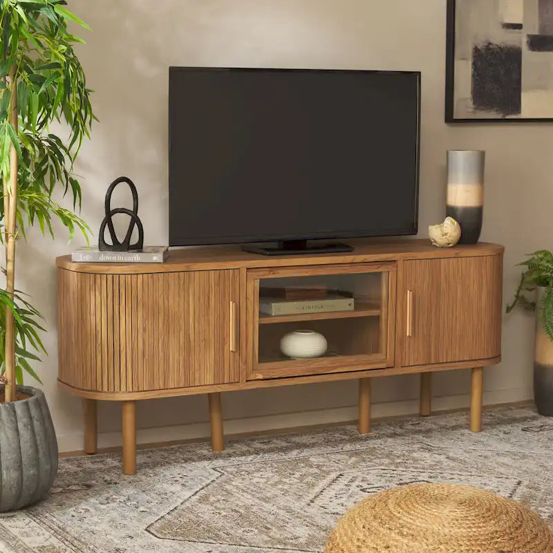 Meuble TV SAFAVIEH Home Tealla avec 2 portes tambour et 1 porte relevable en verre – 59Lx15Px24H
