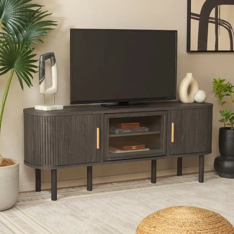 Meuble TV SAFAVIEH Home Tealla avec 2 portes tambour et 1 porte relevable en verre – 59Lx15Px24H