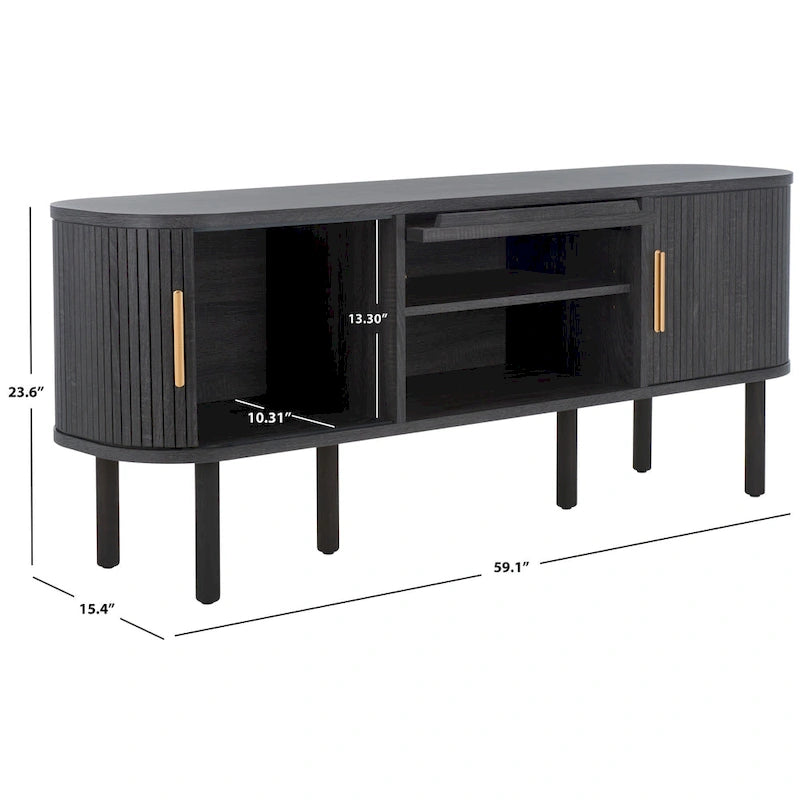 Meuble TV SAFAVIEH Home Tealla avec 2 portes tambour et 1 porte relevable en verre – 59Lx15Px24H
