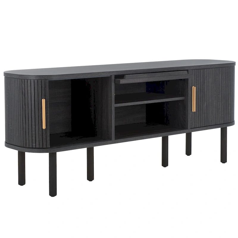 Meuble TV SAFAVIEH Home Tealla avec 2 portes tambour et 1 porte relevable en verre – 59Lx15Px24H