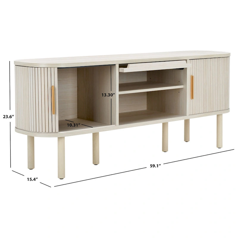 Meuble TV SAFAVIEH Home Tealla avec 2 portes tambour et 1 porte relevable en verre – 59Lx15Px24H
