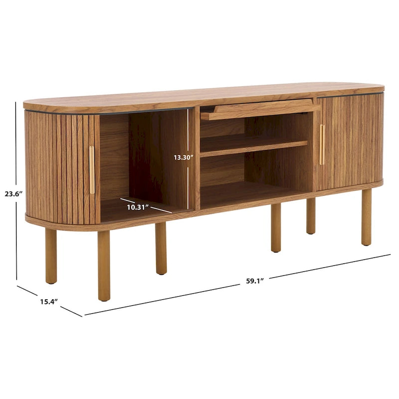 Meuble TV SAFAVIEH Home Tealla avec 2 portes tambour et 1 porte relevable en verre – 59Lx15Px24H