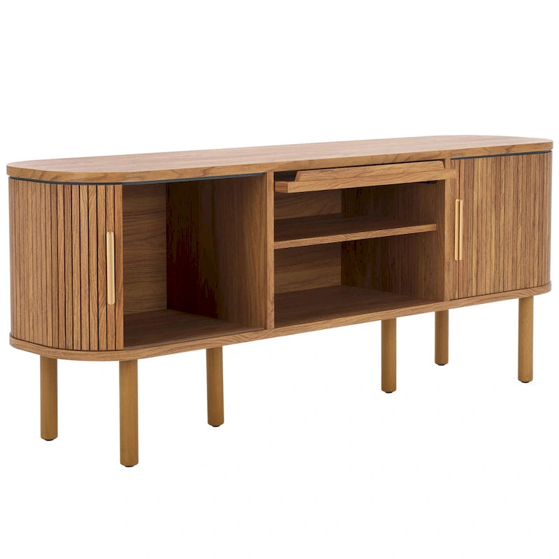 Meuble TV SAFAVIEH Home Tealla avec 2 portes tambour et 1 porte relevable en verre – 59Lx15Px24H
