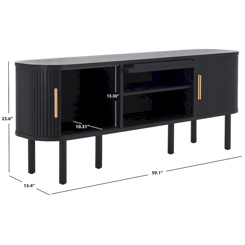 Meuble TV SAFAVIEH Home Tealla avec 2 portes tambour et 1 porte relevable en verre – 59Lx15Px24H