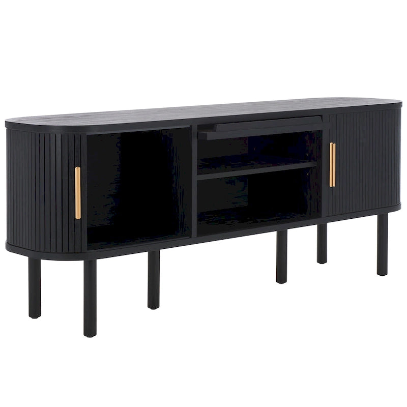Meuble TV SAFAVIEH Home Tealla avec 2 portes tambour et 1 porte relevable en verre – 59Lx15Px24H