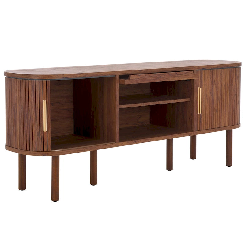 Meuble TV SAFAVIEH Home Tealla avec 2 portes tambour et 1 porte relevable en verre – 59Lx15Px24H