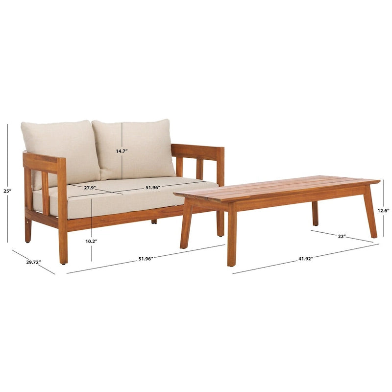 SAFAVIEH Outdoor Living Owen Bench with Table - 52Wx30Dx25H