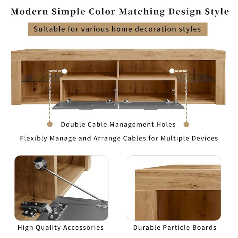 Meuble TV Design Moderne pour Téléviseurs jusqu'à 80 pouces, Meuble TV Mural avec Lumières LED, Console Multimédia avec 6 Casiers de Rangement