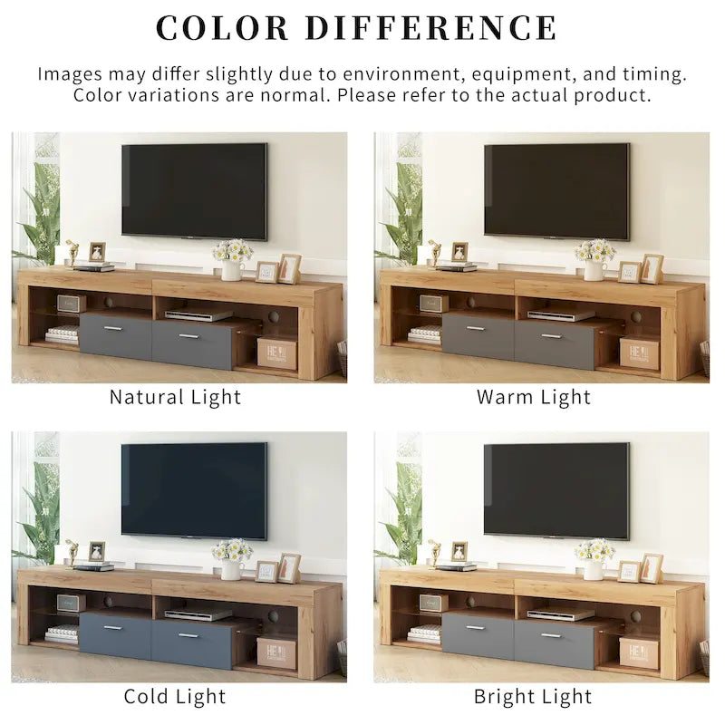 Meuble TV Design Moderne pour Téléviseurs jusqu'à 80 pouces, Meuble TV Mural avec Lumières LED, Console Multimédia avec 6 Casiers de Rangement