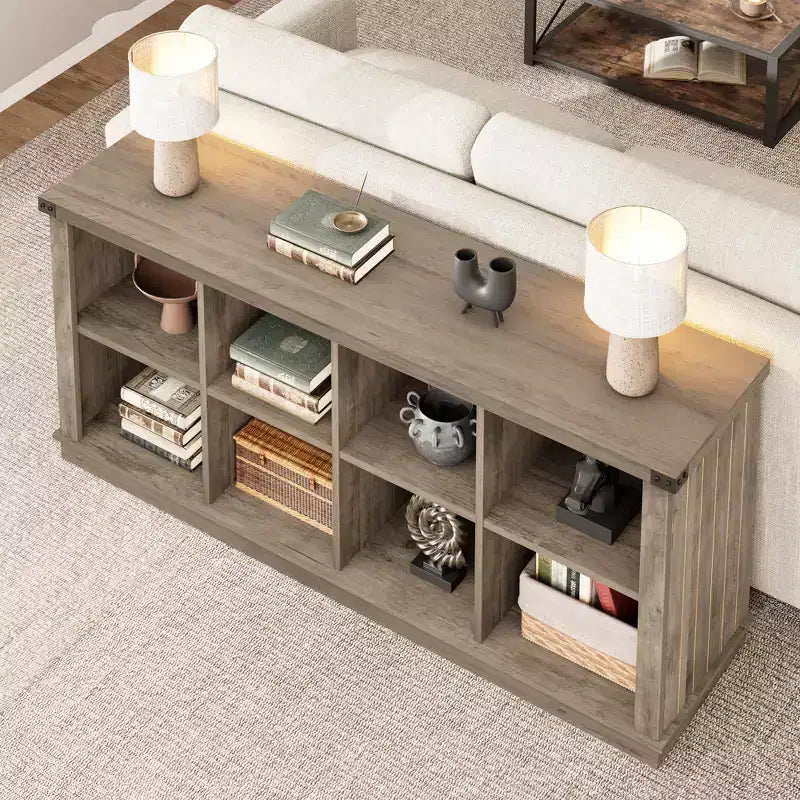 Étagère de rangement à 8 cubes, bibliothèque horizontale de style ferme, bibliothèque de rangement en bois de 157 cm pour entrée, étagères basses et longues pour salon