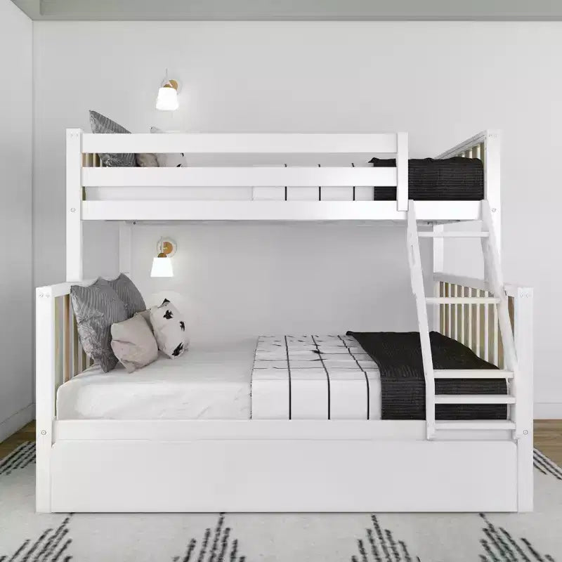 Max & Lily Bunk Bed Twin over Full with Trundle, Solid Wood Scandinavian Style Bunk Beds for Kids