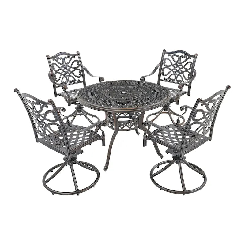 5-Piece Cast Aluminum Patio Dining Set with 4 Swivel Chair