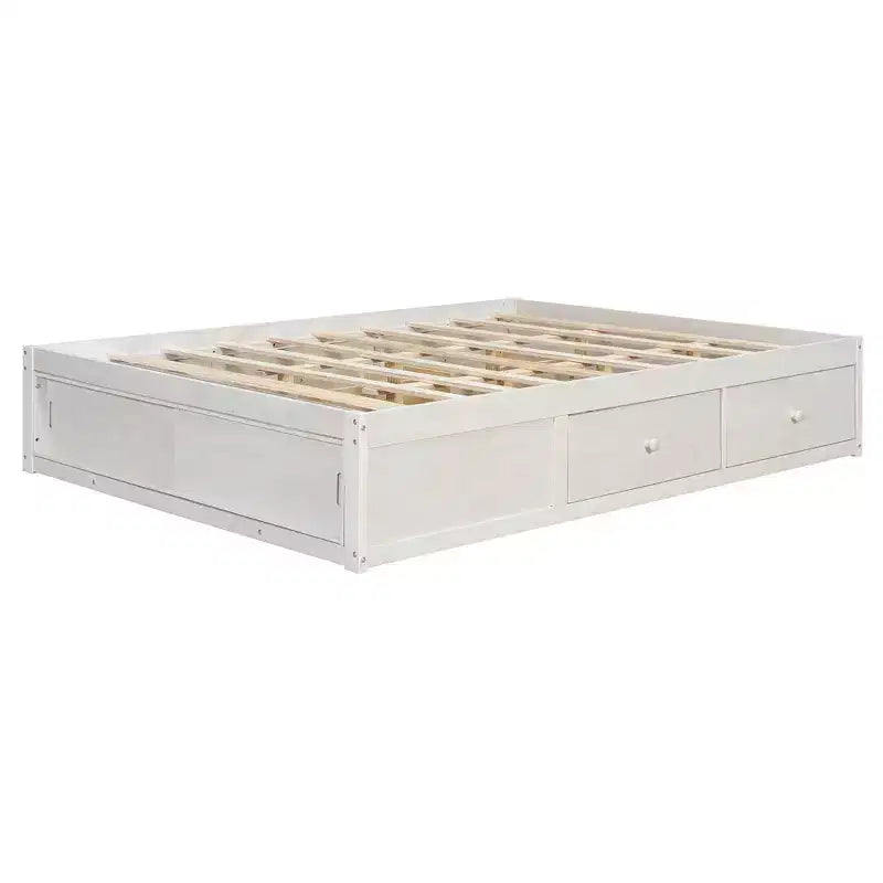Whisen Queen Platform Bed Frame with 4 Storage Drawers and Footboard Storage