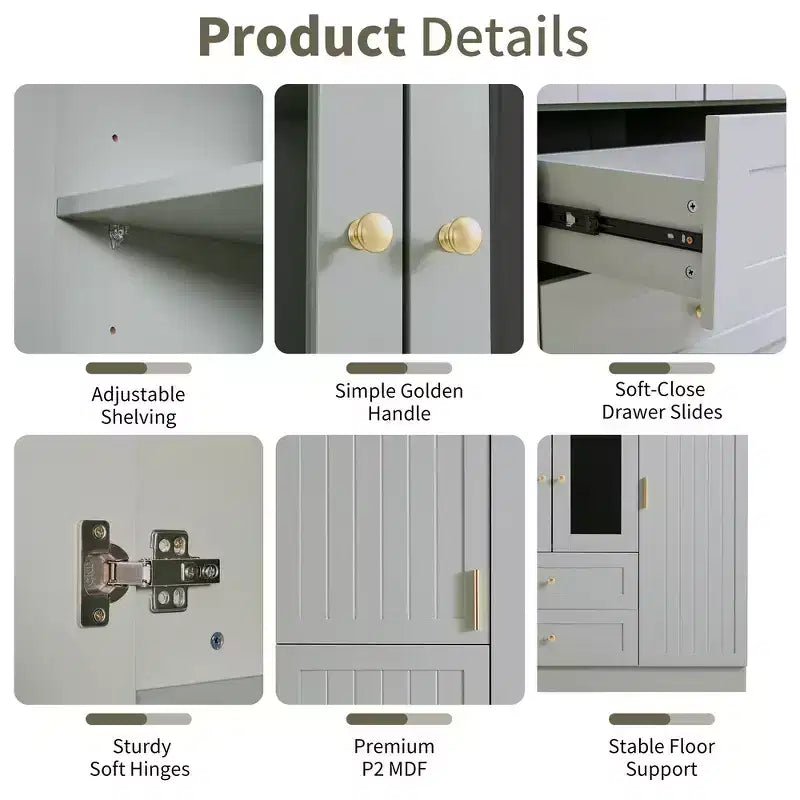 Whisen 71''H Freestanding Kitchen Storage Pantry, Large Dining Storage Cabinet Cupboard Sideboards With 6 Doors, Adjustable Shelves