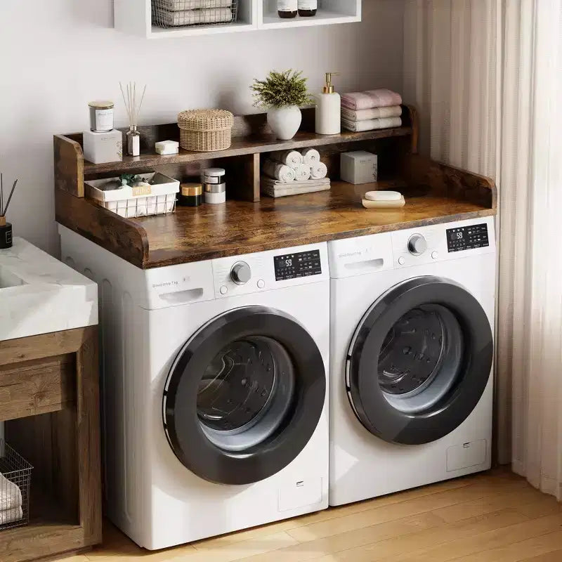 2-Tier Washer and Dryer Countertop with Shelf or Drawers, Laundry Countertop Cover with Non-Slip Pad, 54X27.5 Laundry Topper for Folding Clothes