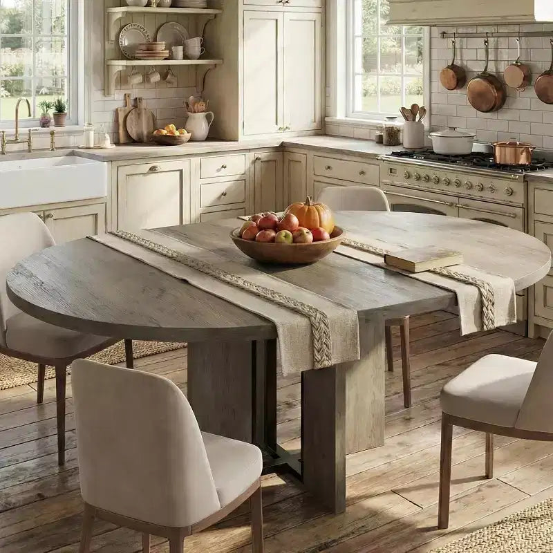 47-63 Extendable Round Dining Table for 4-8, Farmhouse Wood Expandable Kitchen Table with Metal Frame, Oval Space Saving for Apartment, Retro Gray