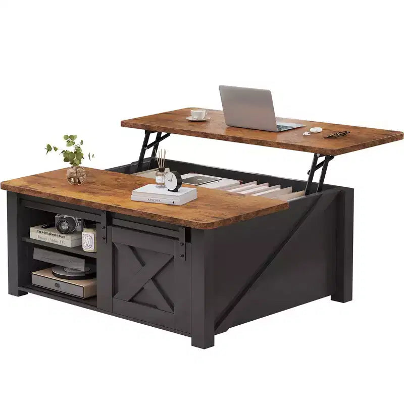 JIONJOY 31.5 Lift Top Coffee Table with Large Hidden Storage, Adjustable Shelves, Farmhouse Square Center Table for Living Room, Small Spaces