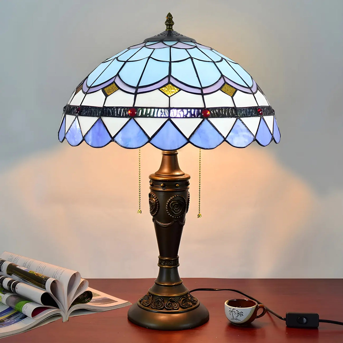 HomeyFad 2-Light Vintage Stainless Glass Dome Table Lamp