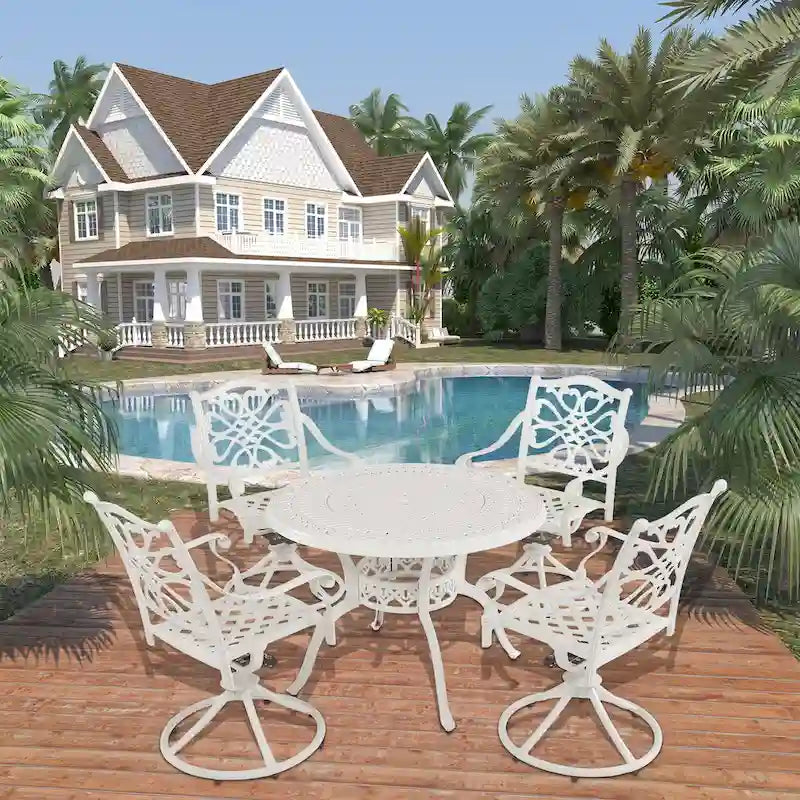 5-Piece Cast Aluminum Patio Dining Set with 4 Swivel Chair