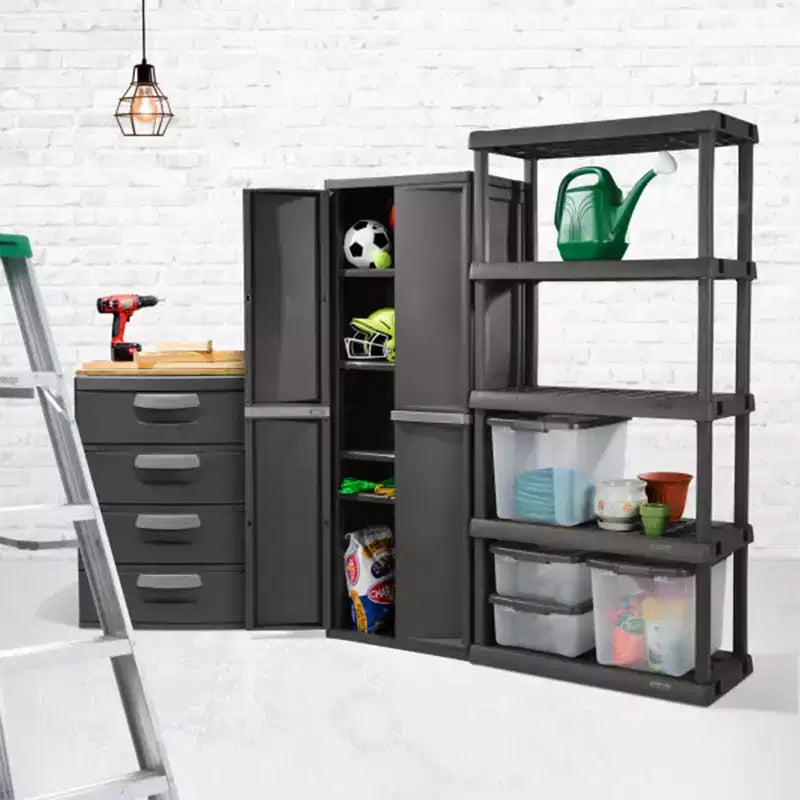 Sterilite 2 Pack Adjustable 4-Shelf Garage Storage Cabinet Bin Organizer, Gray