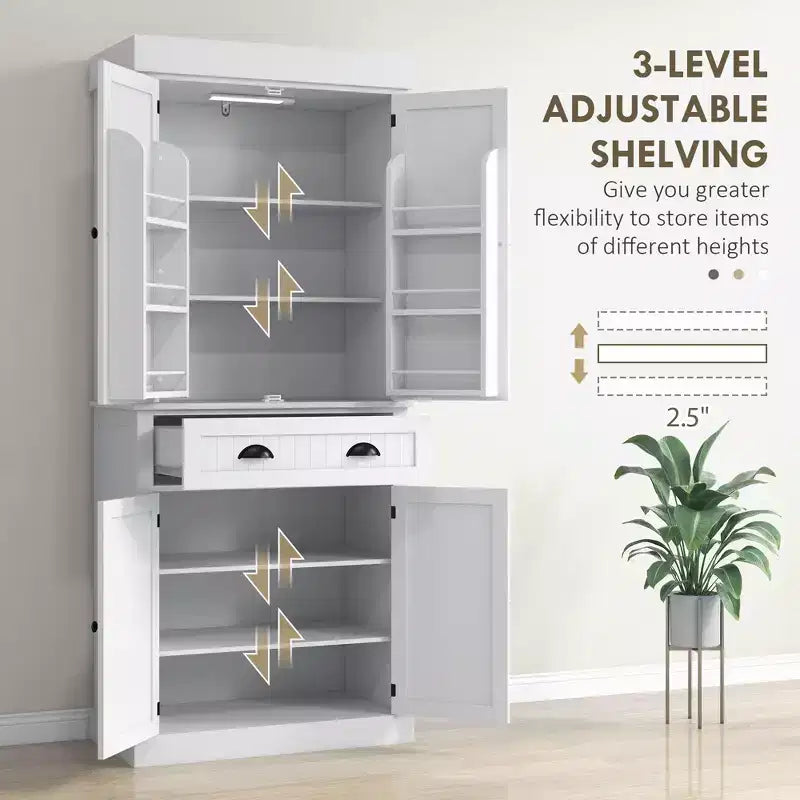 Garde-manger de cuisine de 71 po avec lumières DEL, 6 tablettes de porte, un tiroir et 4 tablettes réglables