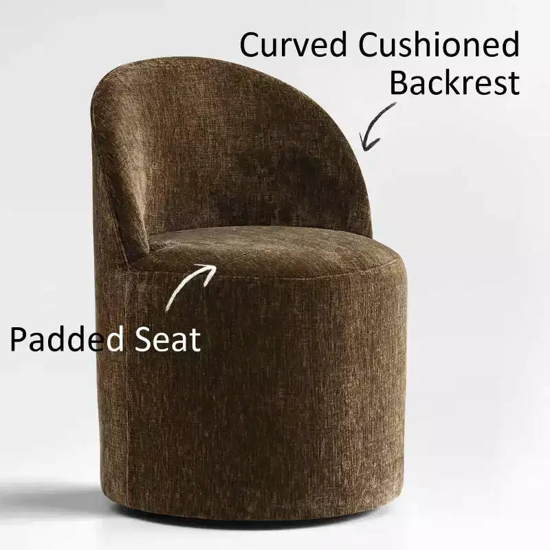 Modern Dining Table Set For 6, Round Pedestal Dining Table, Swivel Rolling Barrel Chairs With Wheels, Textured Chenille- Panipeachy