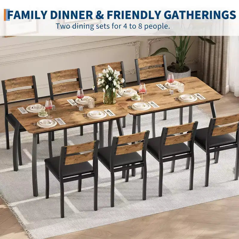 5 Piece Metal Frame Kitchen Table and Chair Set, with Chamfer Design